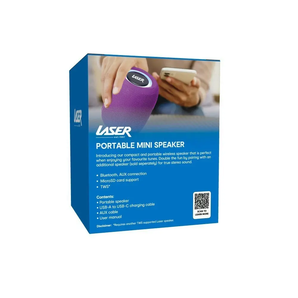 Laser Portable Mini Fabric Wireless Bluetooth Speaker Audio/Music TWS Purple