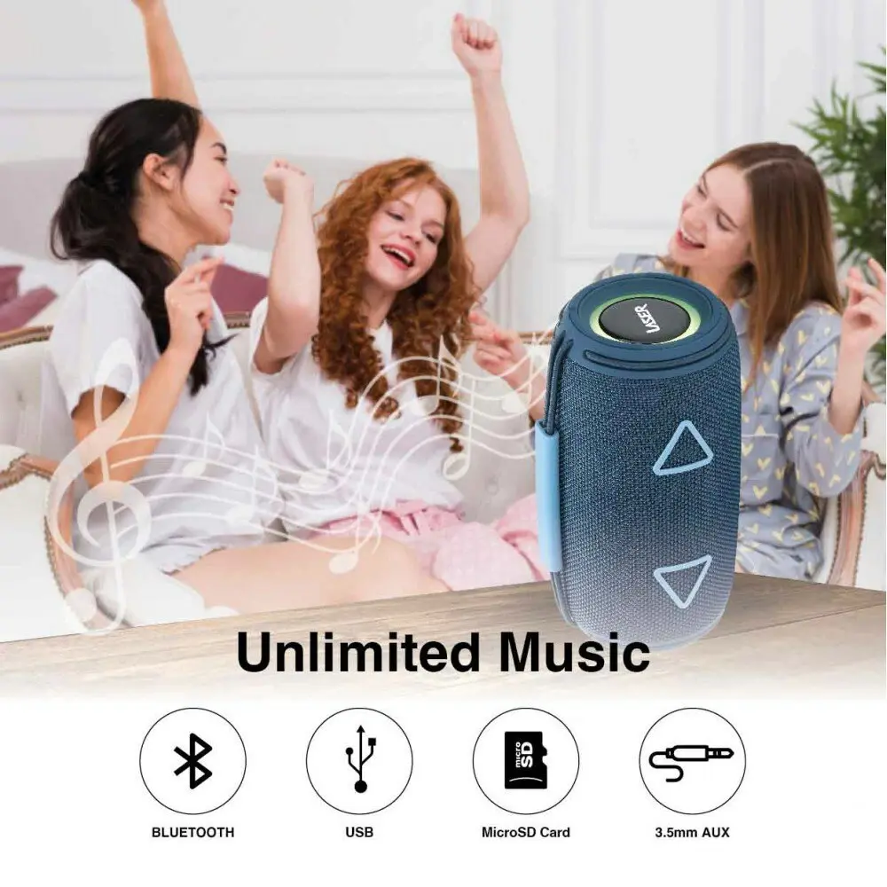 Laser Portable Fabric Wireless Bluetooth Speaker LED Audio/Music TWS Max Blue