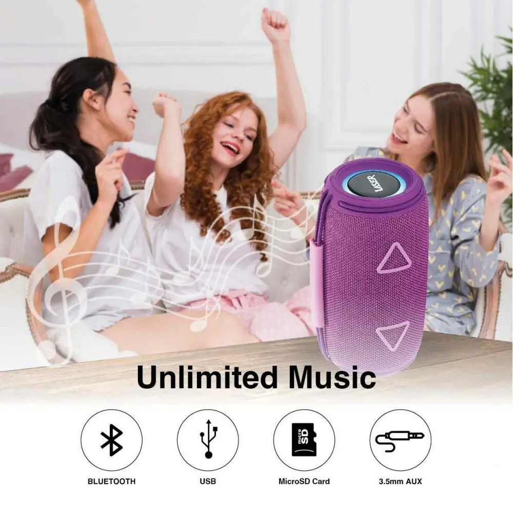 Laser Portable Fabric Wireless Bluetooth Speaker LED Audio/Music TWS Max Purple