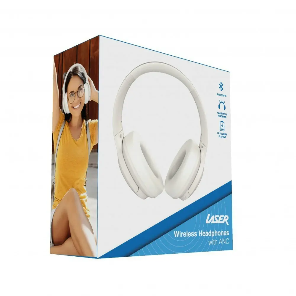 Laser ANC Wireless Bluetooth Over-Ear Headphones Headset w/ Microphone White