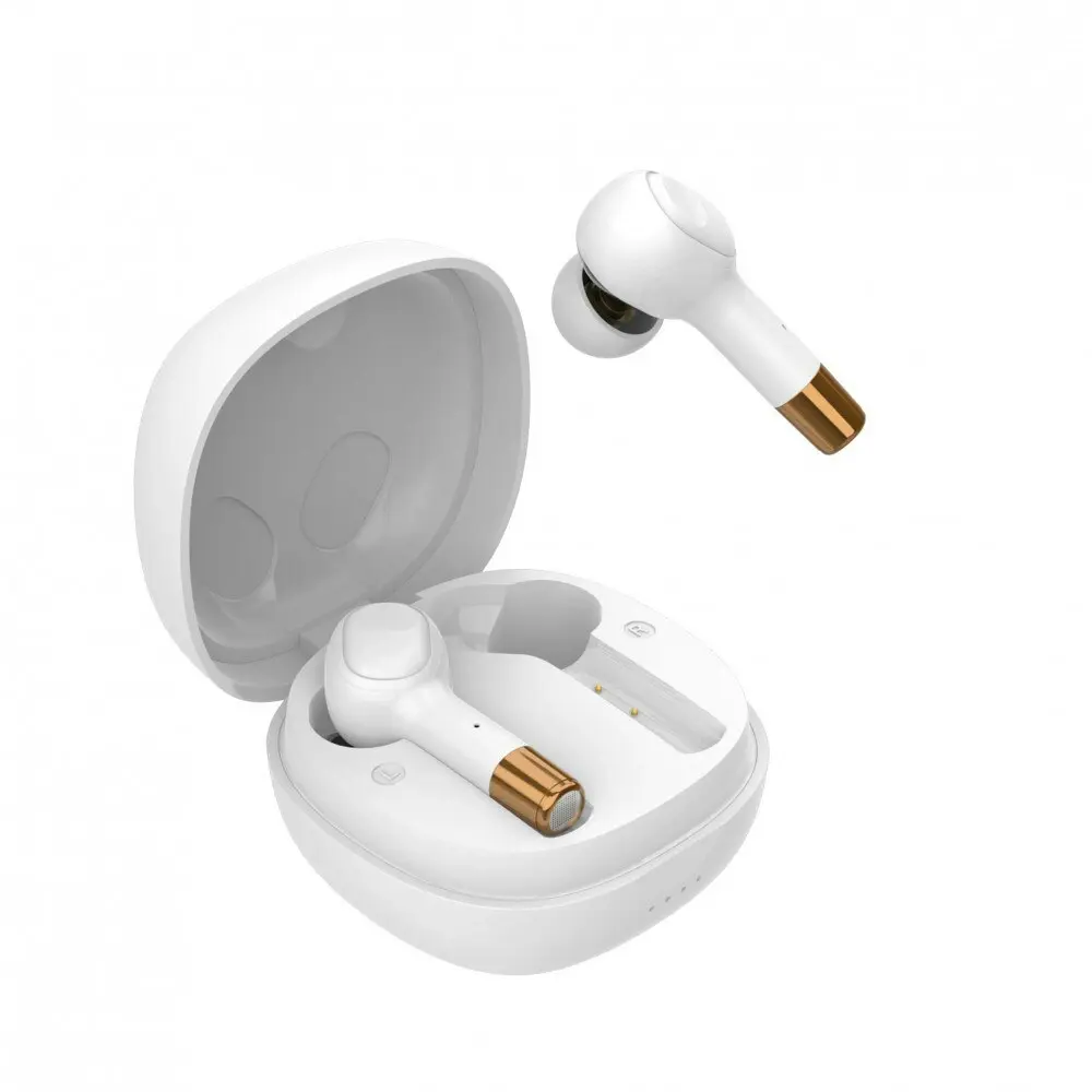 Laser TWS Wireless Bluetooth HiFi Dual Dynamic Earbuds w/ Charging Case White