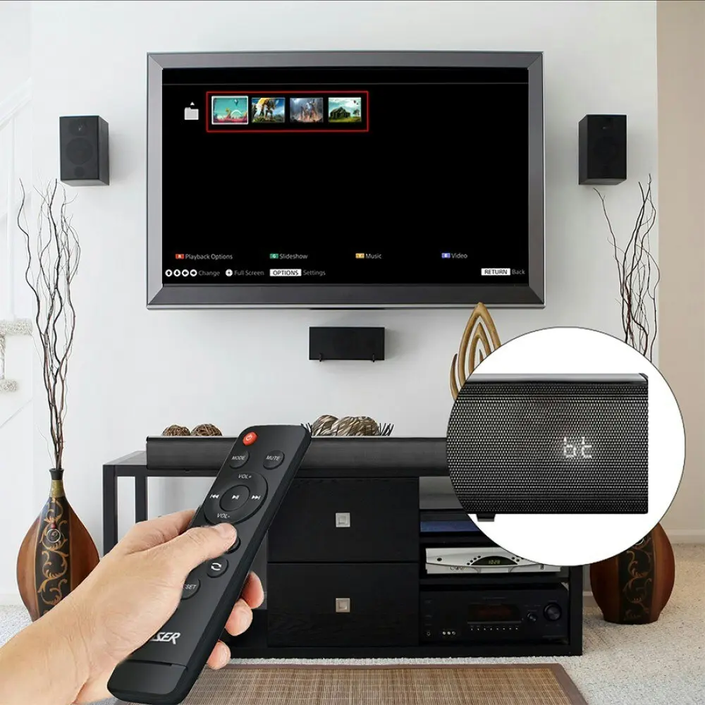 Laser Wireless Bluetooth Stereo Soundbar Speaker w/ Remote Control Black 80cm