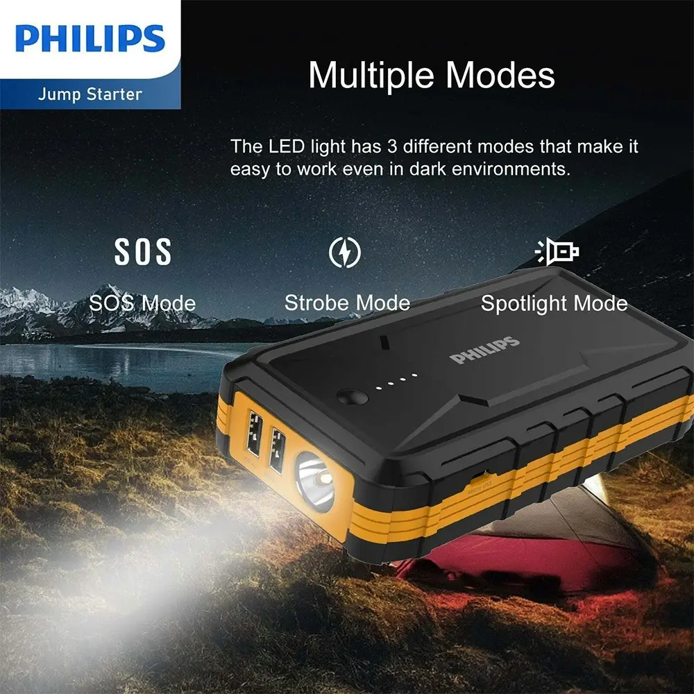 Philips 12000mAh Portable Emergency Car Battery Jump Starter For 12V Vehicle BLK