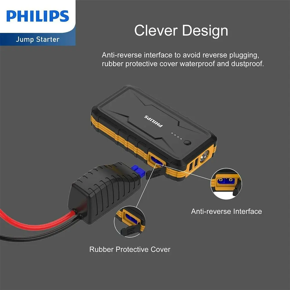 Philips 12000mAh Portable Emergency Car Battery Jump Starter For 12V Vehicle BLK