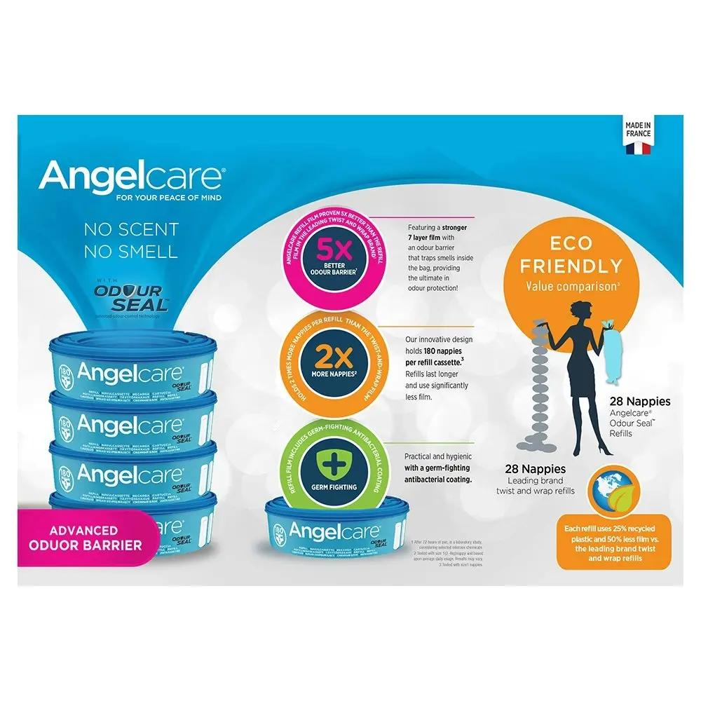 Angelcare 4PK Baby Nappy Diaper Disposal Cassete Refills for Disposal System Bin