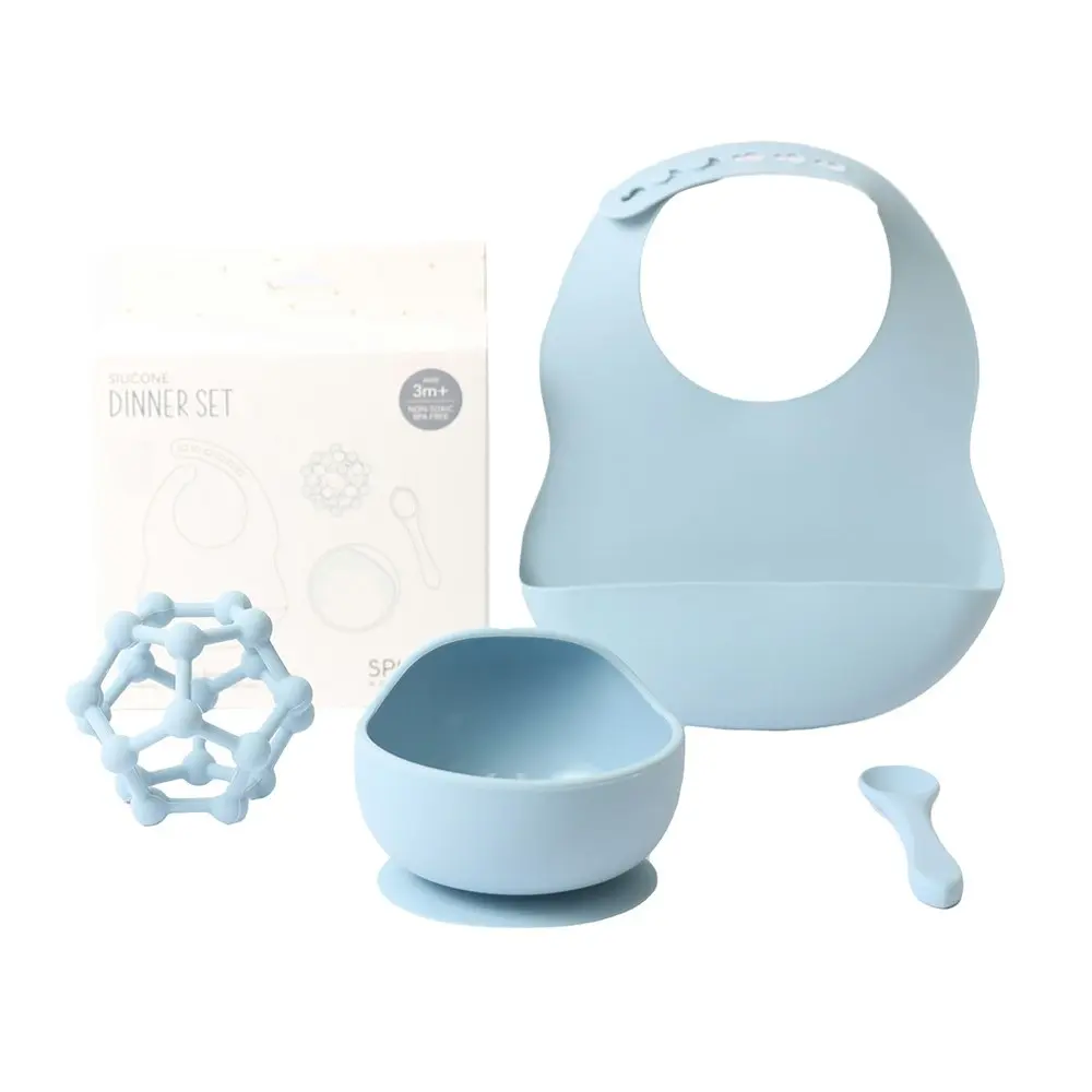 Baby 48x43cm Silicone Dinner Set Gift Boxed Baby/Infant Feeding Tableware Blue