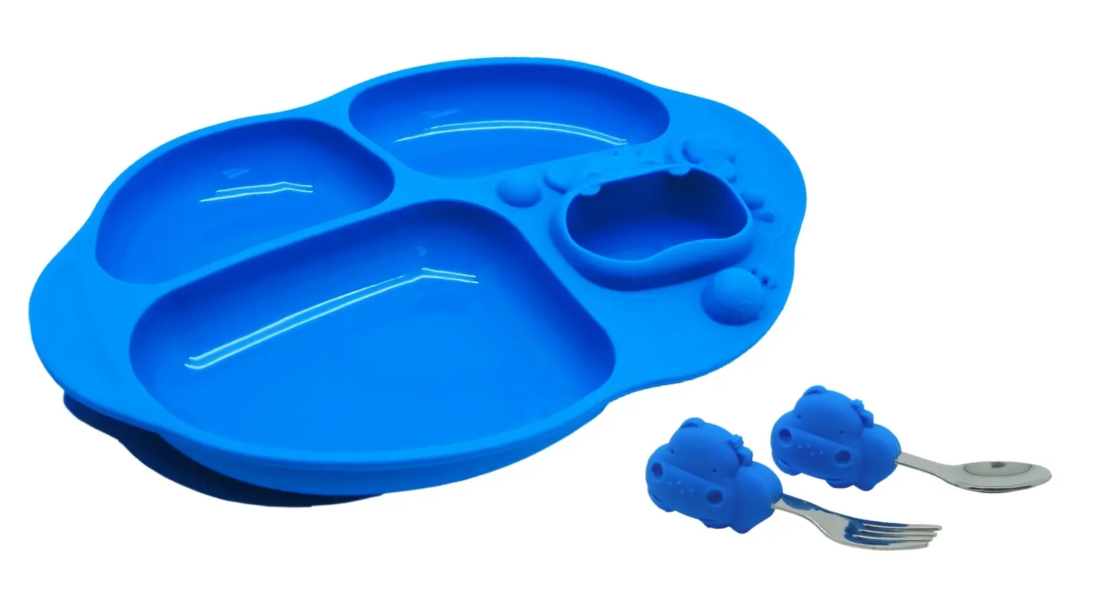 Marcus & Marcus Toddler/Child Silicone Dining Plate Set Blue Hippo Lucas 18m+