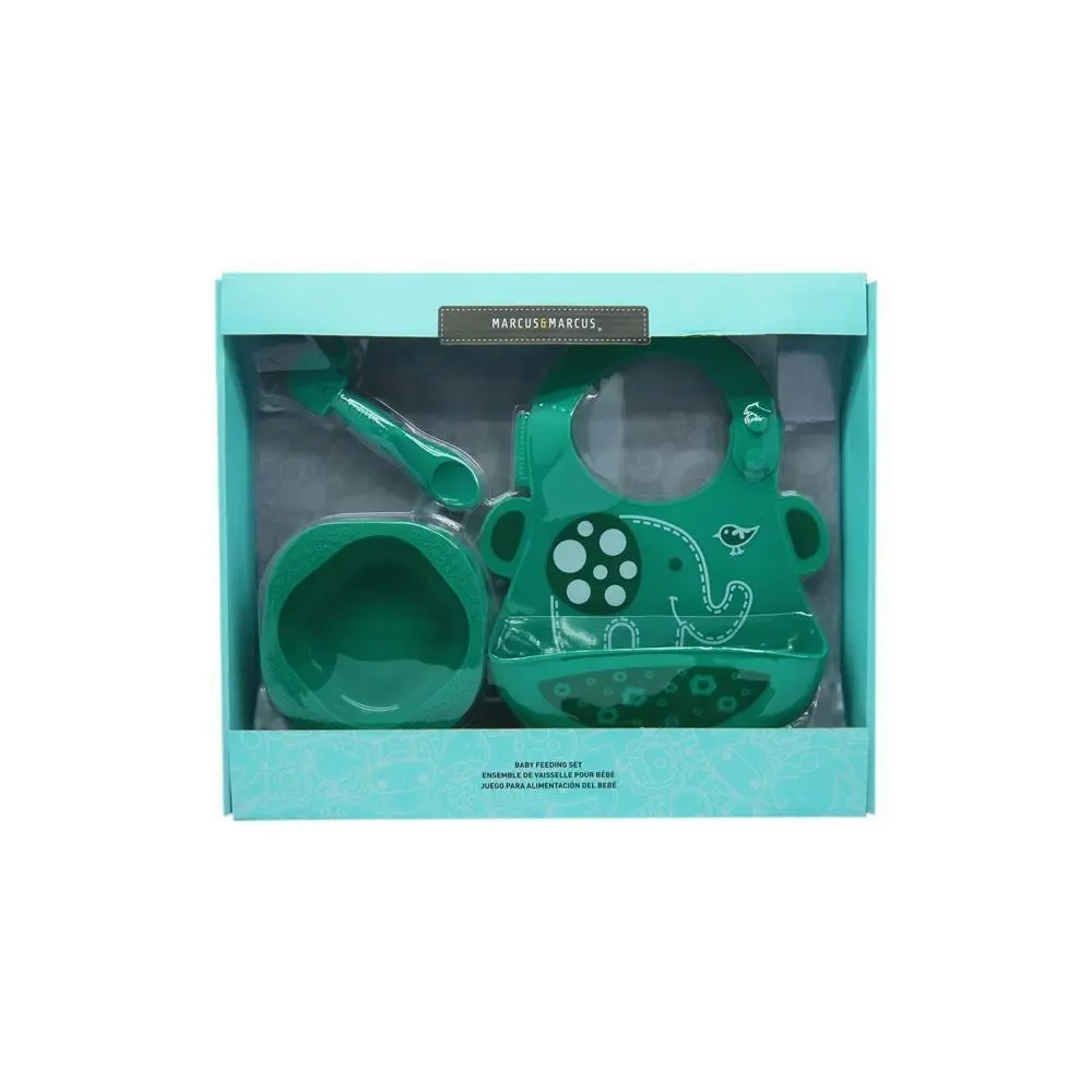 3pc Marcus & Marcus Toddler/Children's/Baby Cutlery Set Ollie Elephant Green 6m+