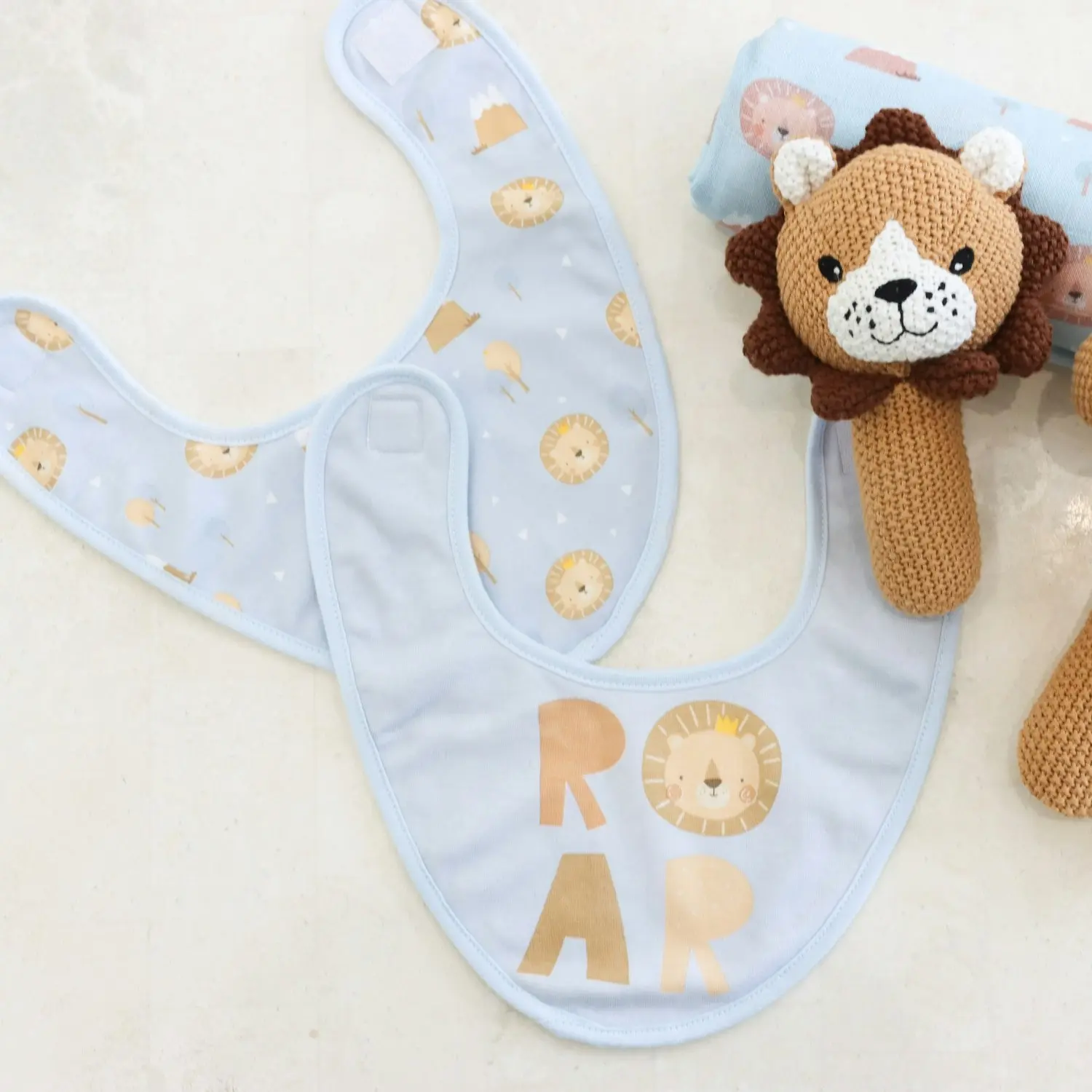 4pc Splosh Baby/Infant Lion Cotton Feeding Bib Terry Absorbent 22x30cm Blue