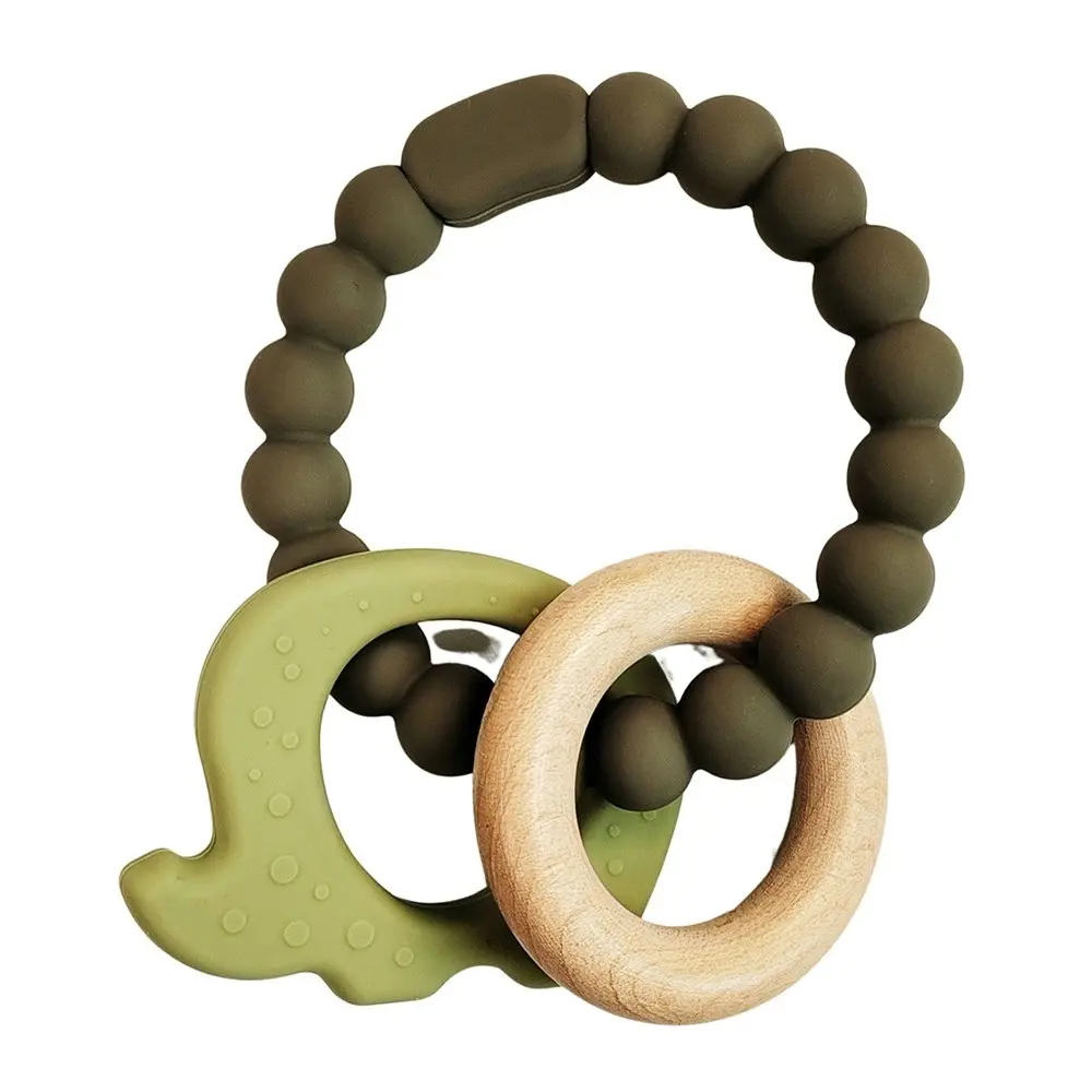 2x Urban Elephant 14cm Silicone Teether Ring Baby/Infant Chew Toy Green/Natural