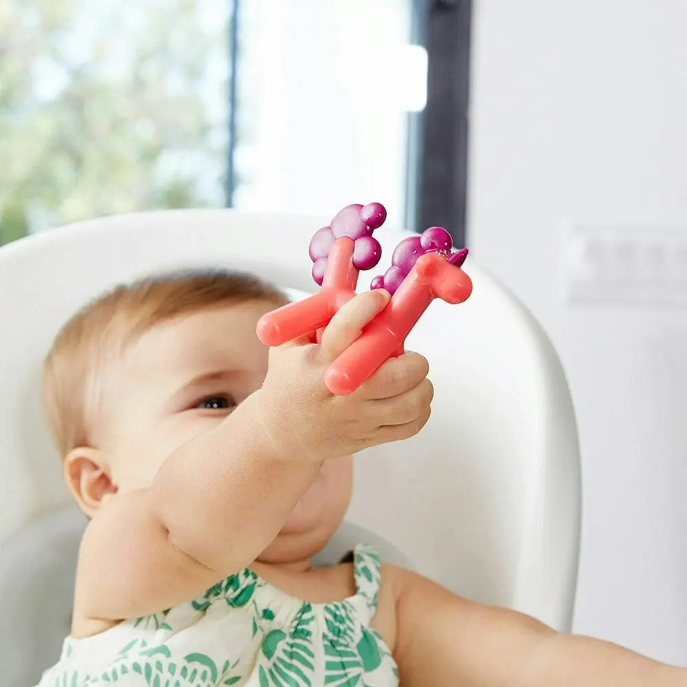 4PK Boon Prance Silicone Teether Baby/Newborn Teething Toy Unicorn 0m+ Pink/PP