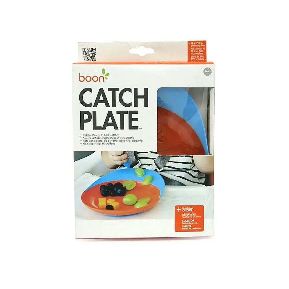 Boon Blue/Orange Catch Plate w/ Spill Catcher for Baby/Toddler Food Mat/Table