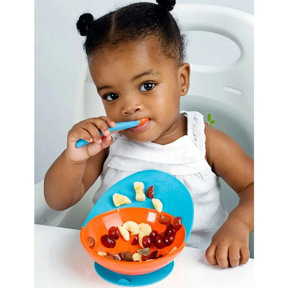 2PK Boon Blue/Green Catch Bowl w/ Spill Catcher for Baby/Toddler Food Mat/Tray