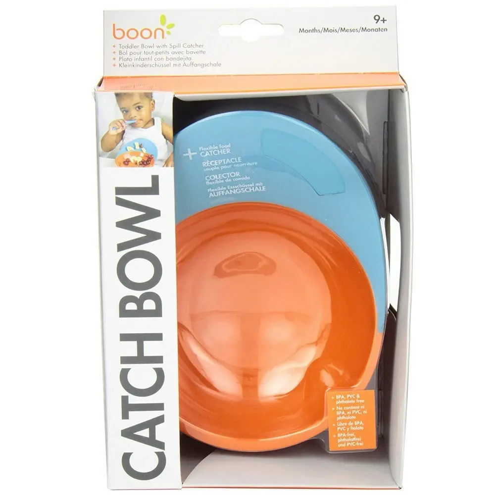 2PKBoon Blue/Orange Catch Bowl w/ Spill Catcher for Baby/Toddler Food Table/Tray