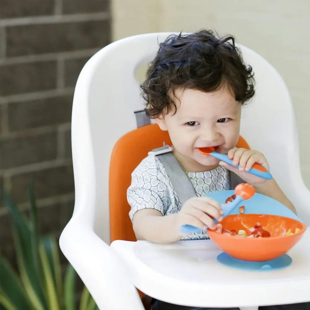 2PKBoon Blue/Orange Catch Bowl w/ Spill Catcher for Baby/Toddler Food Table/Tray