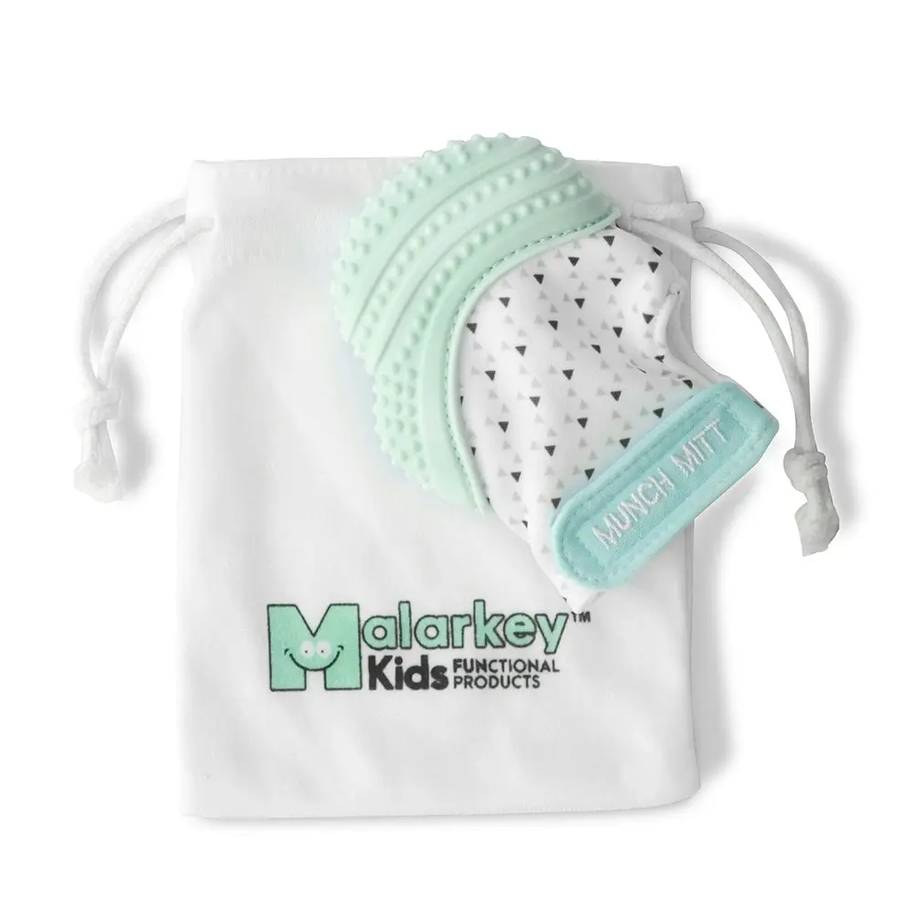 Malarkey Kids Munch Mitt Baby 3-7m Teething Mitten Gloves Silicone Mint Green