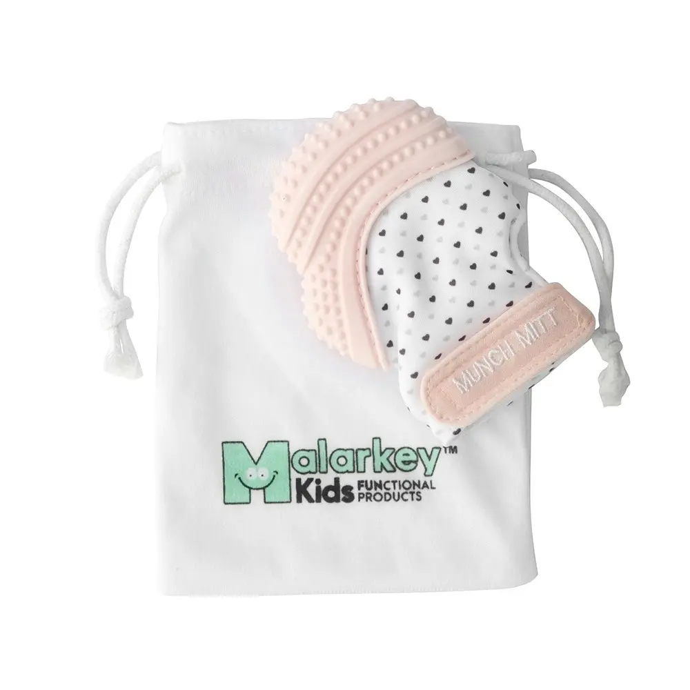 Malarkey Kids Munch Mitt Baby 3-7m Teething Mitten Gloves Silicone Pastel Pink