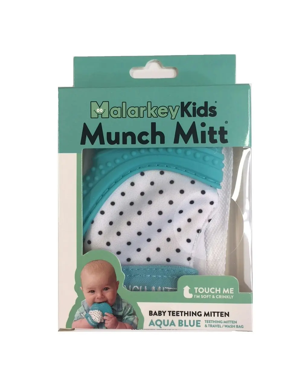 Malarkey Kids Munch Mitt Baby 3-7m Teething Mitten Gloves Silicone Aqua Blue