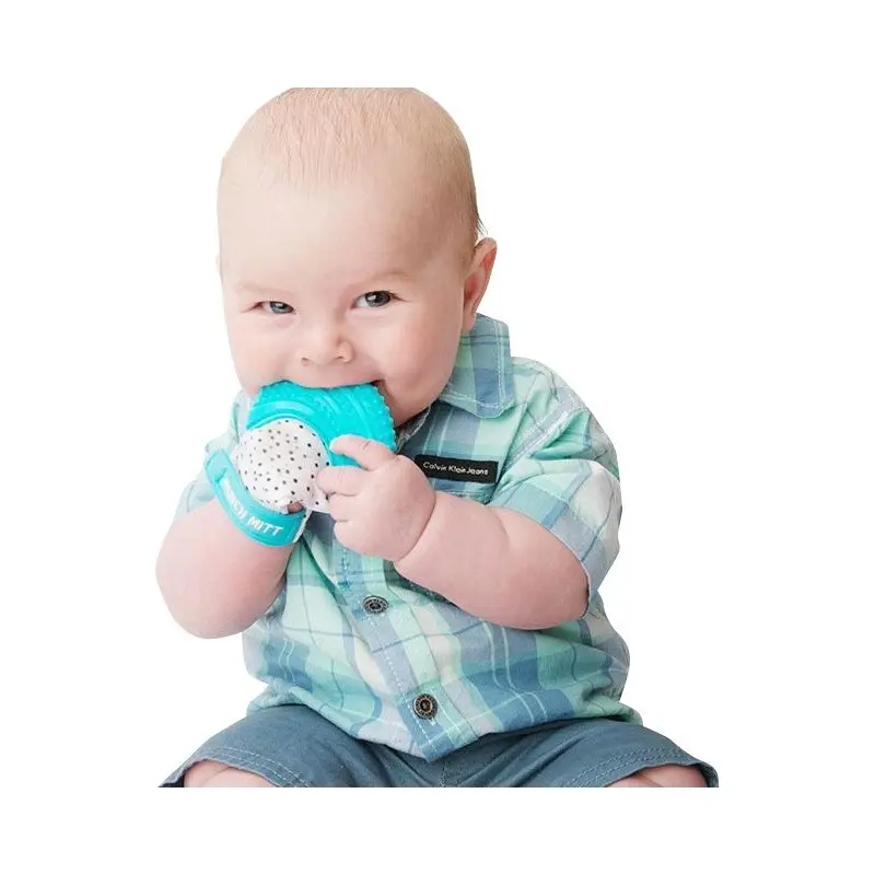 Malarkey Kids Munch Mitt Baby 3-7m Teething Mitten Gloves Silicone Aqua Blue