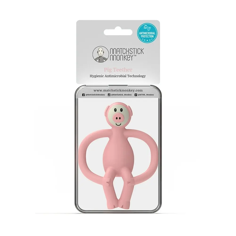 Matchstick 11cm Monkey Animal Anti Microbial Teether Toy Baby/Infant 6-18m Pig