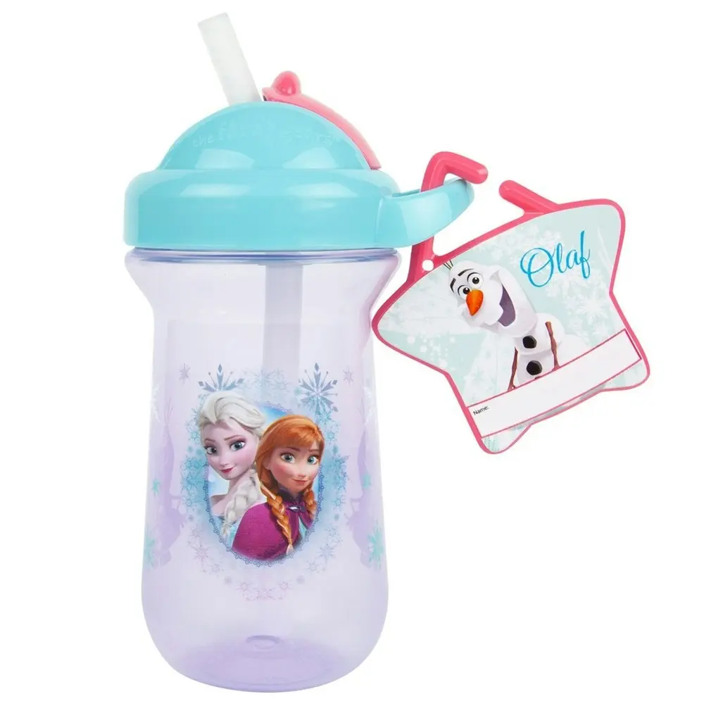 2x Frozen Flip Top Straw Drink/Juice/Milk BPA Free Cup w/ Name Tag Todddler 18m+