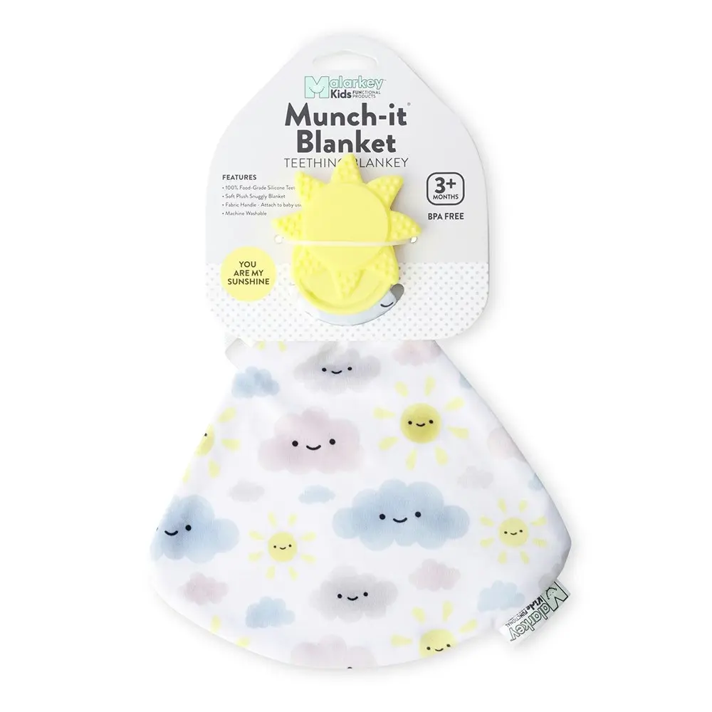 Malarkey Kids Munch-it Soft Fabric Baby 3m+ Chewing Blanket Silicone Sunshine