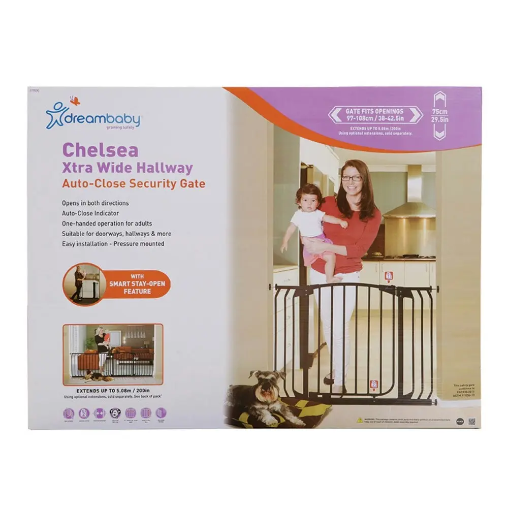 dreambaby Chelsea Xtra-Wide Hallway Auto-Close Security Gate Adaptors Black