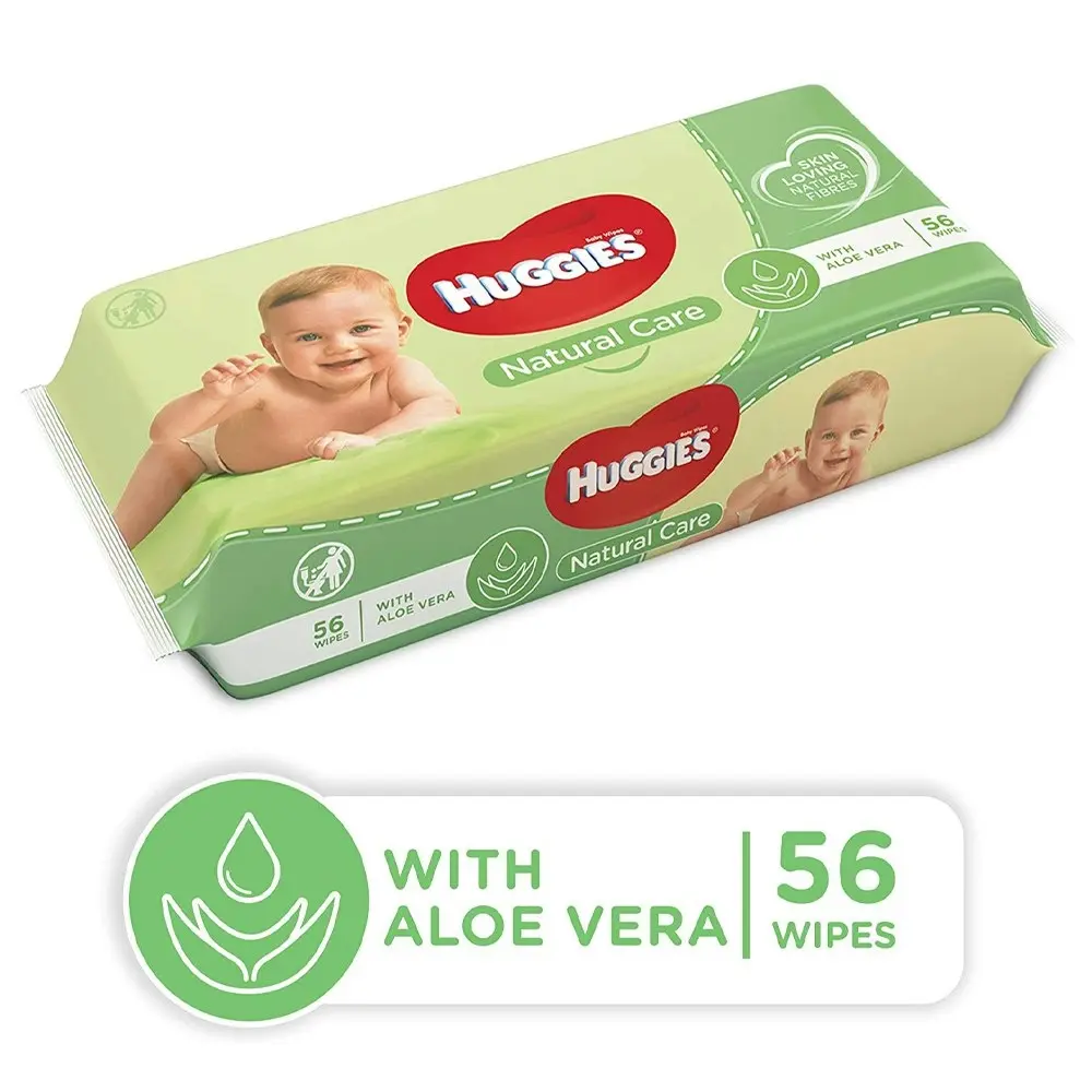 56pc Huggies Natural Care/Fibres With Aloe Vera Resealable Soothing Baby Wipes