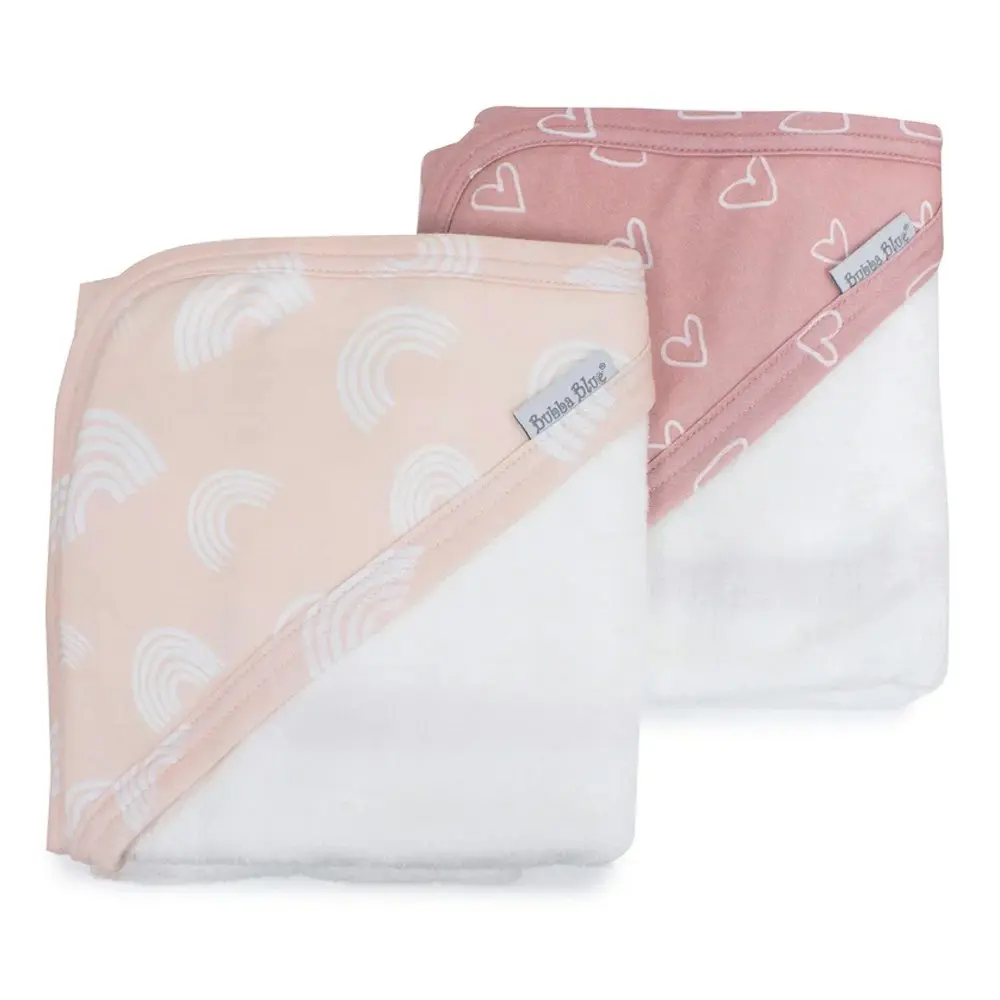 2PK Bubba Blue Bamboo 6.75x75cm Nordic Hooded Towel Baby 0-12m Dusty Berry/Rose