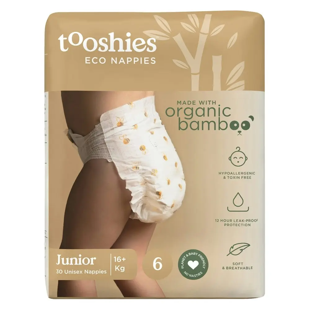 60pc Tooshies Organic Bamboo Junior Nappies Unisex Breathable Pants 16kg+ Size 6