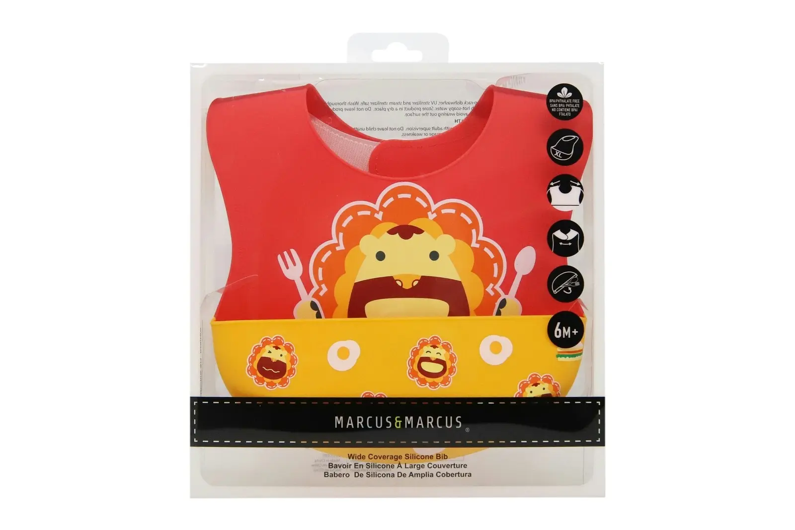 Marcus & Marcus Marcus Lion Red Wide Coverage Silicone Baby/Toddler Bib 6m+