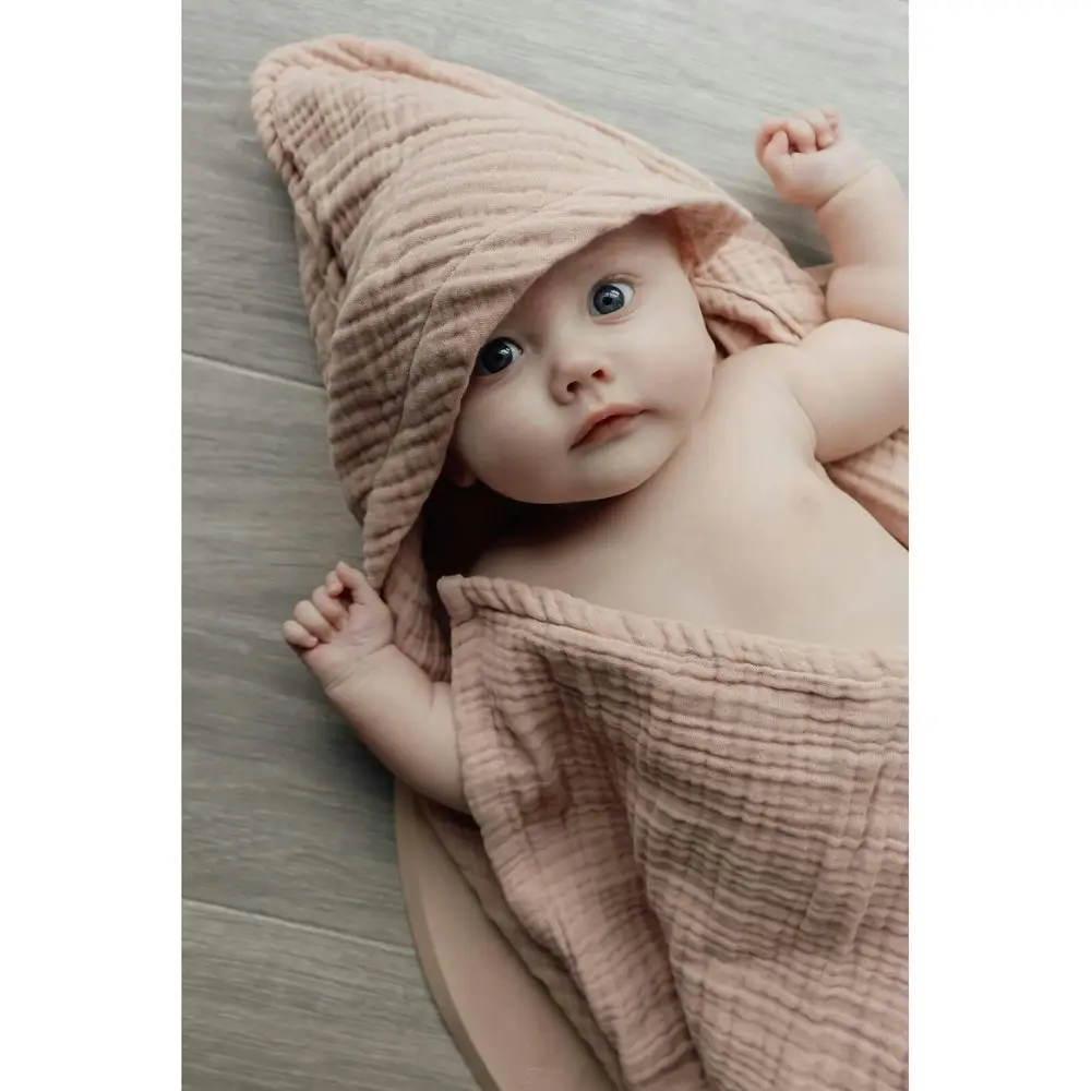 Natruba 70cm Organic Muslin Hooded Bath Towel Absorbent Baby/Infant 0m+ Powder