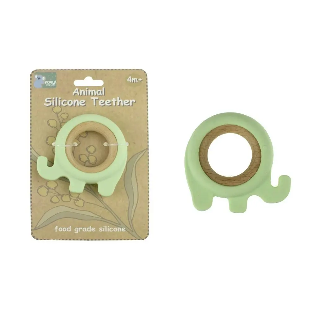 2x Koala Dream Silicone/Wooden Elephant Baby/Toddler Chew Teether Toy Green 4m+