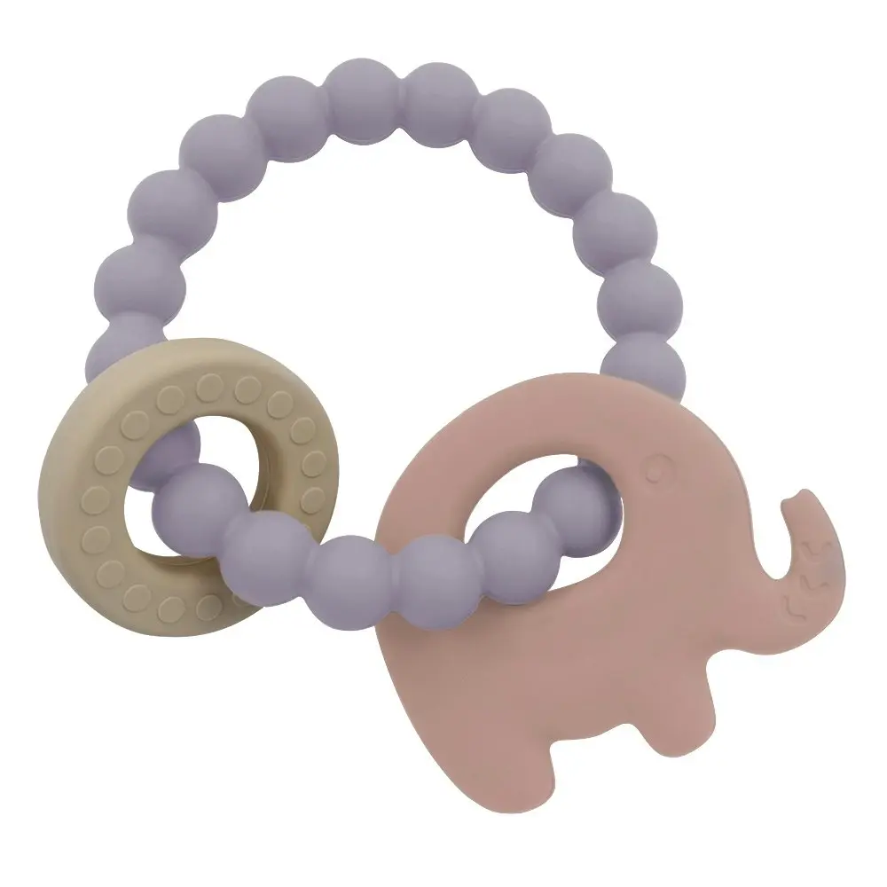 2x Playground Baby 11cm Silicone/Beechwood Elephant Teether Teething 3m+ Lilac