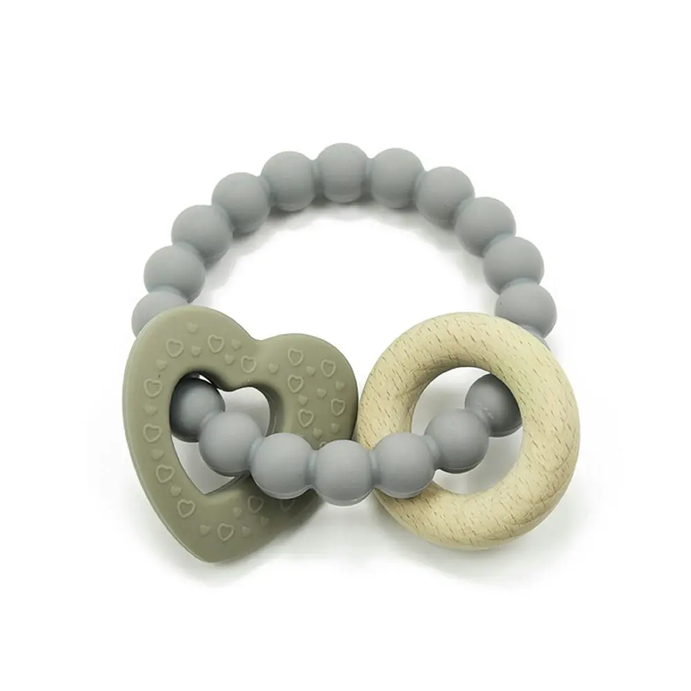 Playette Silicone And Wood Baby/Infant Heart Teether/Chew Play Toy Grey 4m+