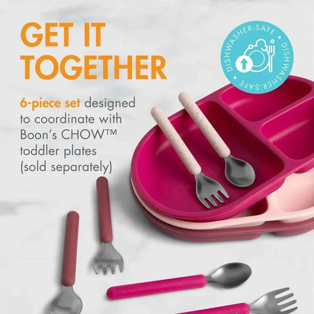 6pc Boon Chow Baby/Toddler Stainless Steel Utensils Pink/Magenta 18M+