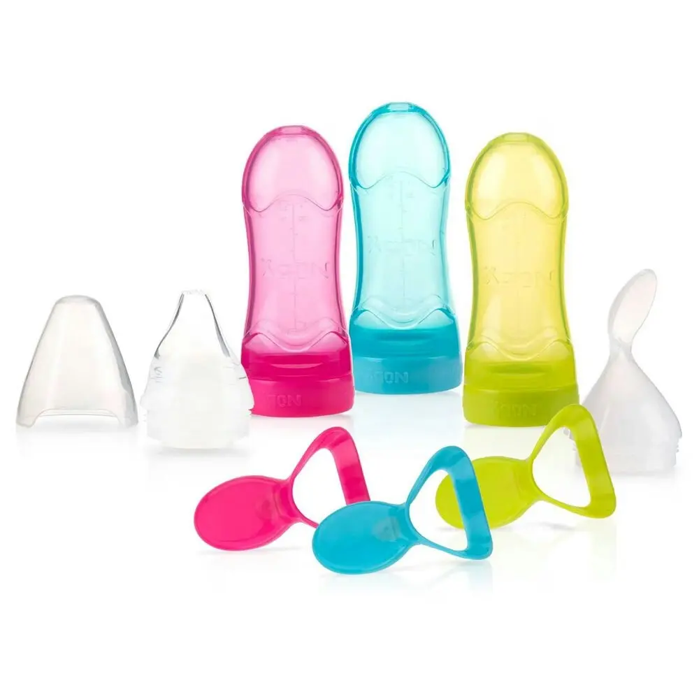 Nuby Soft BPA Free Silicone Squeeze Feeder w/ Spoon & Cover 3m+ Assorted