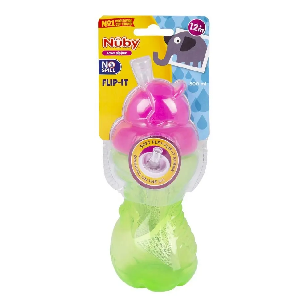 Nuby No Spill Soft Flex Flip It Straw Drinking Cup 300ml 12m+ Assorted