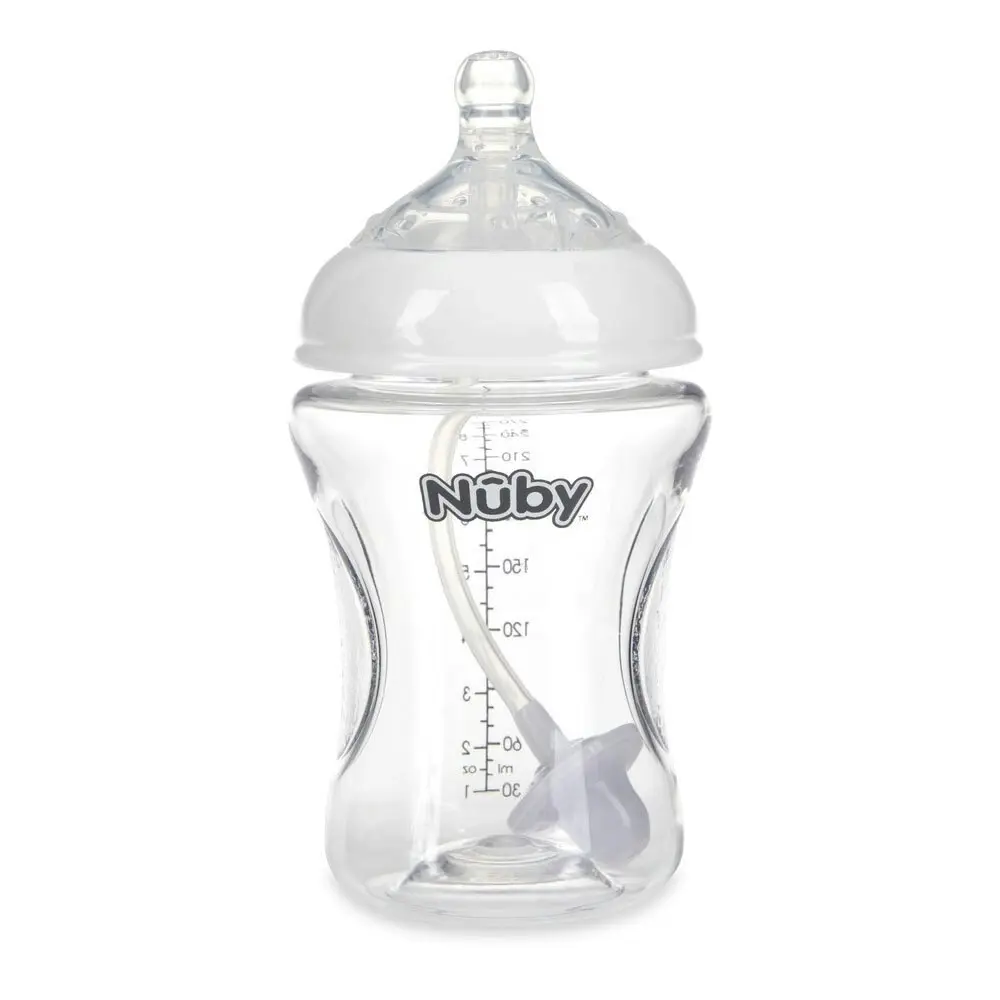 2x Nuby Tritan Baby Anti-Colic Clear Drinking Bottle w/ 360 Weighted Straw 270ml