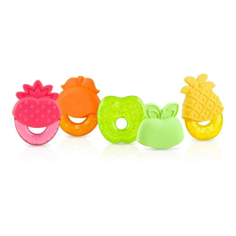 3x Nuby CoolBite Baby Fruit Design Mouth/Gum Teether w/ Sleeve 3m+ Assorted