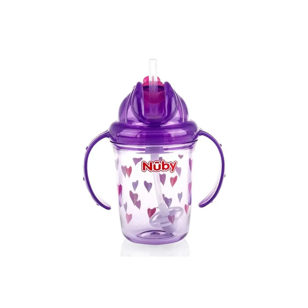 2x Nuby Tritan Weighted Sipping Straw Flip It Drinking Cup 240ml 12m+ Assorted