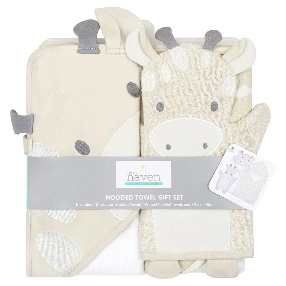 3pc Little Haven Baby/Nursery 2-Hooded Towels & Wash Mitt Set Safari Dreams