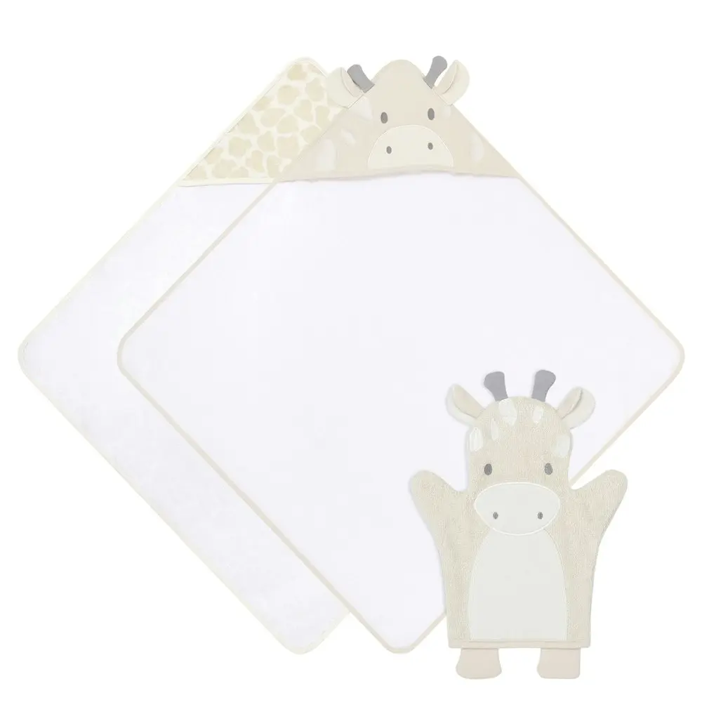 3pc Little Haven Baby/Nursery 2-Hooded Towels & Wash Mitt Set Safari Dreams