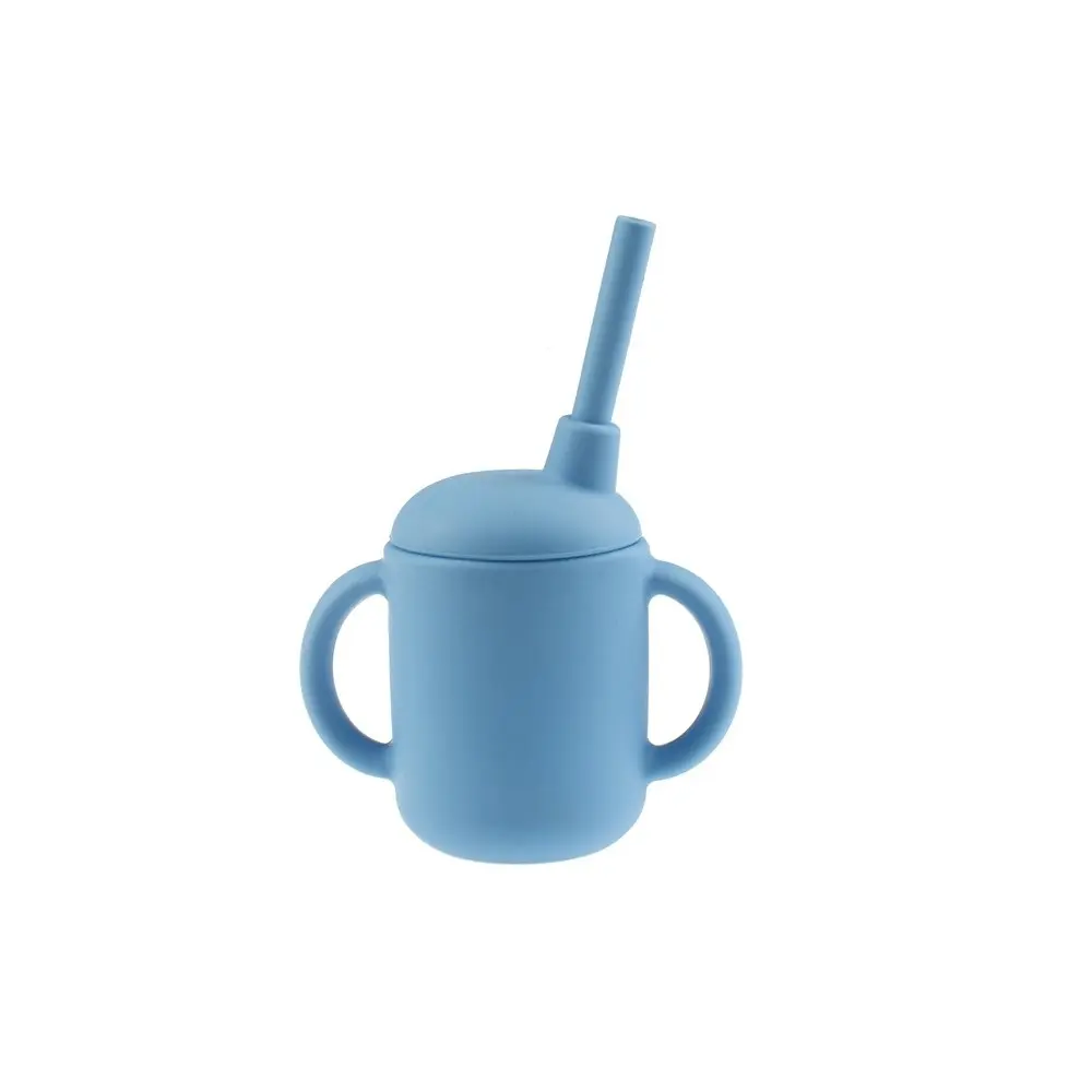 2x Koala Dream Silicone Baby/Toddler Sippy Cup/Mug w/ Straw And Handles Blue 0m+