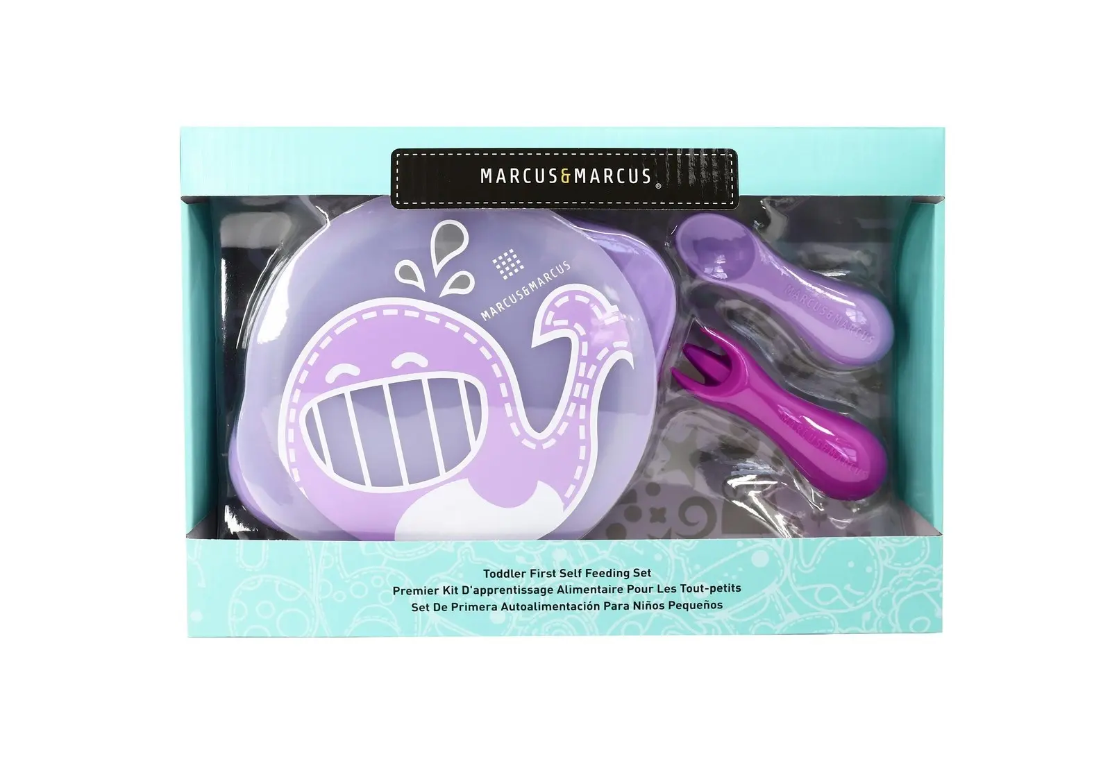 3pc Marcus & Marcus Toddler First Self Feeding Bowl/Cutlery Set Lilac Whale 12m+