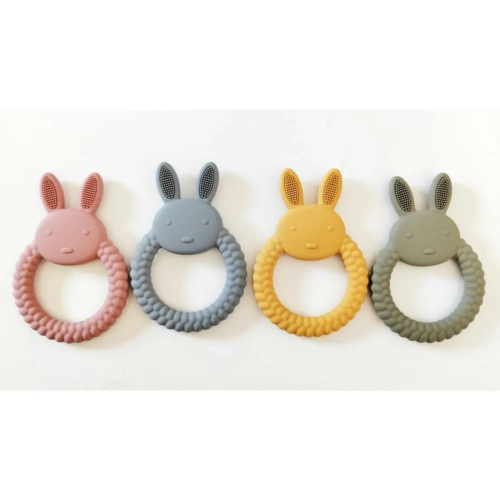 4x Urban Bunny 11cm Silicone Teether Ring Baby Teething Chew Toy Round Pink