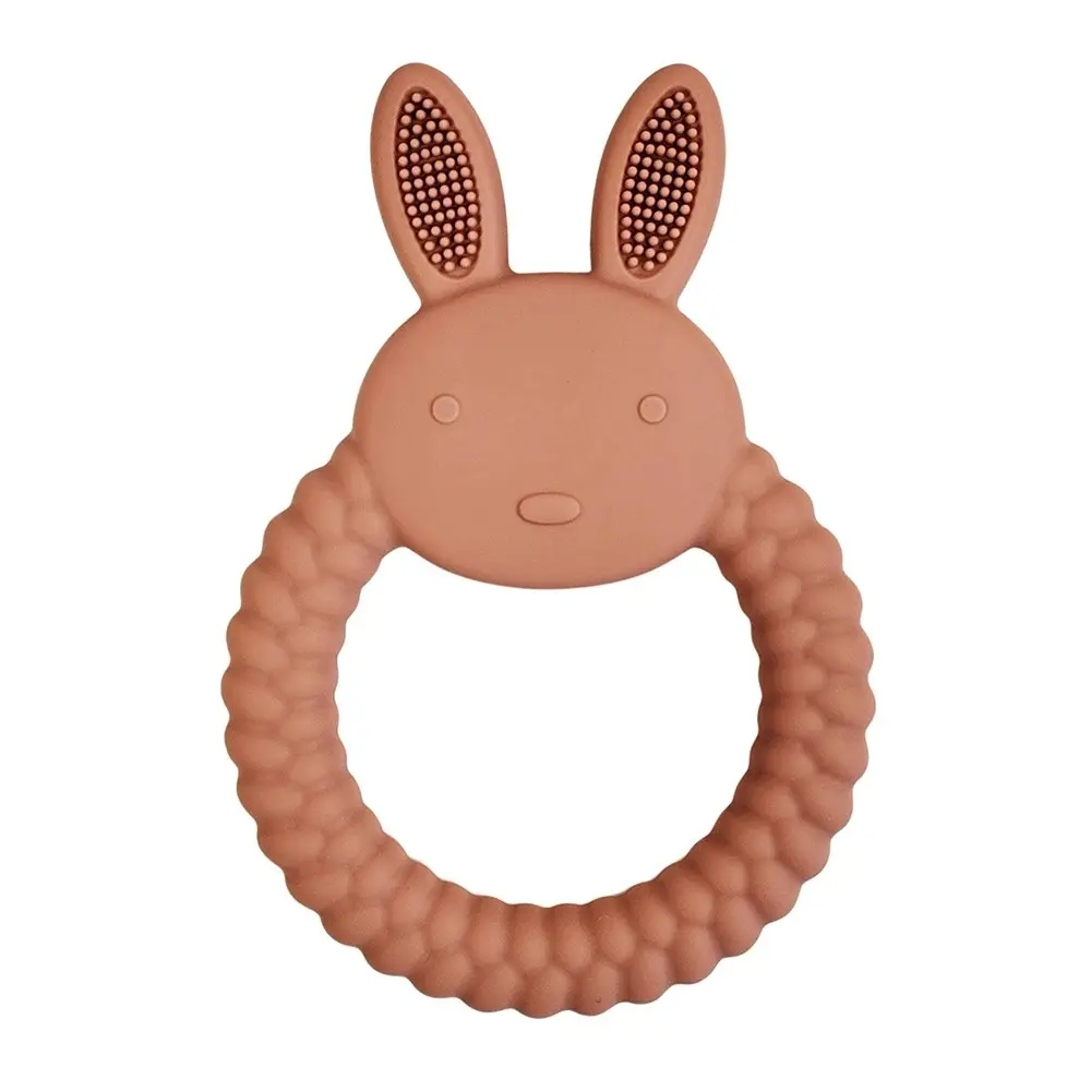 4x Urban Bunny 11cm Silicone Teether Ring Baby Teething Chew Toy Round Pink