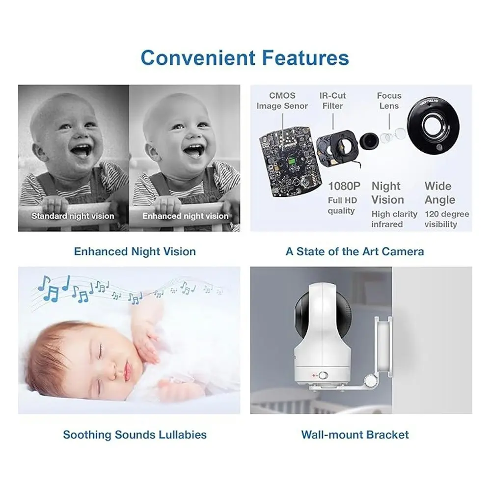 VTech 2-Camera 7 Inch HD Pan & Tilt Video Baby Monitor With Remote Access 720p