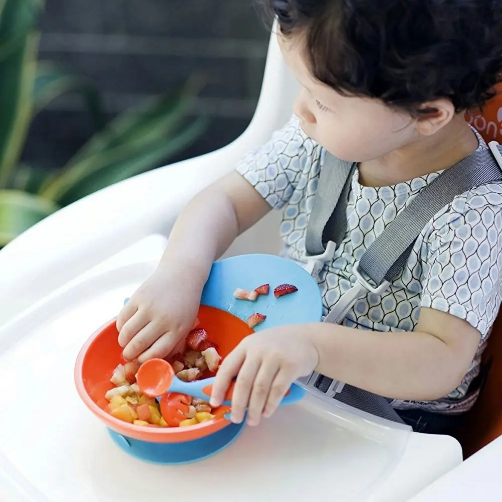 Boon Blue/Orange Cath Bowl w/ Spill Cather for Baby/Toddler Food Mat/Table/Tray