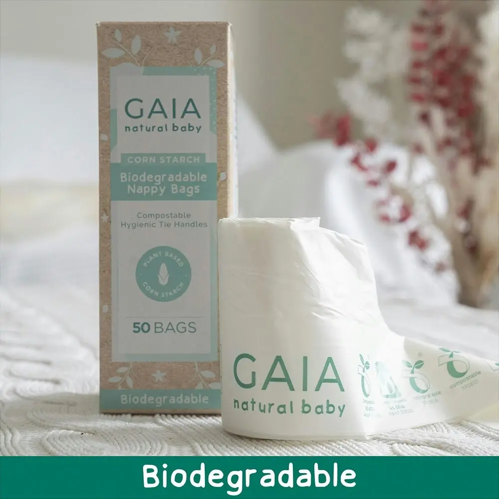 50pc Gaia 22x16cm Biodegradable Nappy Bags w/ Easy Tie Handles Baby/Infant